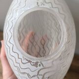 Vintage oval glass lamp globe with white painted pattern