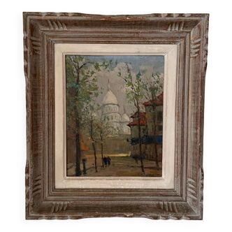 Gabriel Deschamps (1919 - 2011) "Place du Tertre à Montmartre" painting on isorel