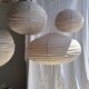 Average suspension in rattan and natural linen, round Japanese style, pink D40.