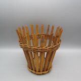Cache pot vintage en bambou et osier