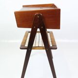 Bedside Table Made In Teak With Drawer & Wicker Shelf By Søren Rasmussen From 1960s