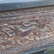 Console in old black wood with integrated chest