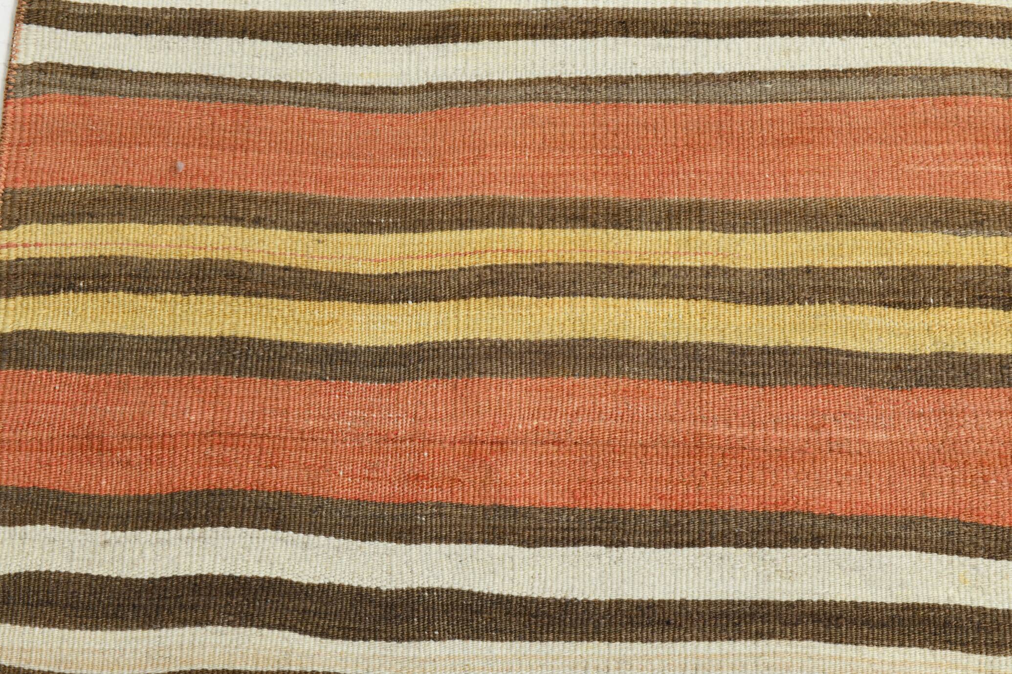 Tapis Kilim Vintage Rayé, Long Format aux Tons Chauds Boho, 65x366