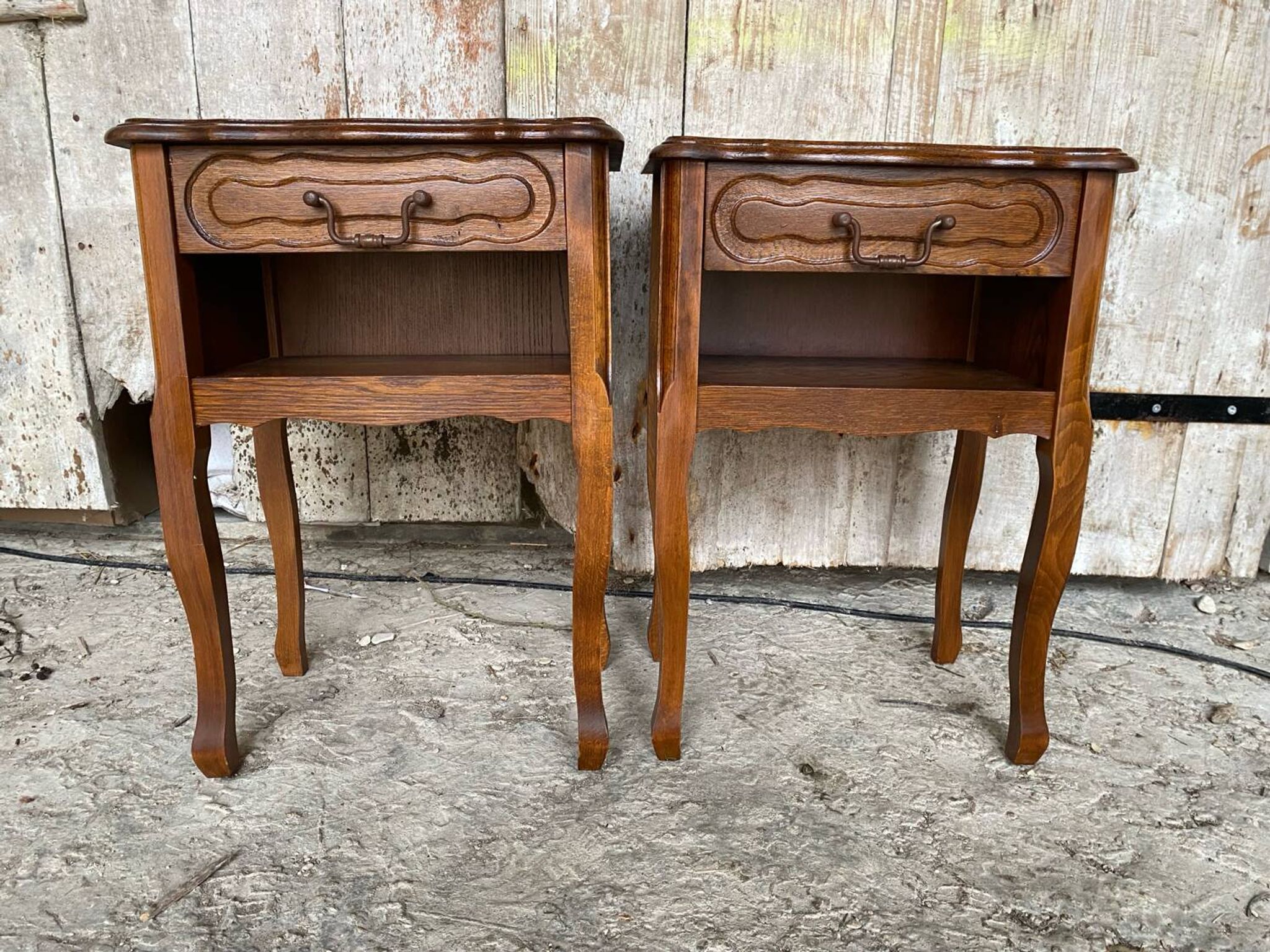 Paire chevet table nuit style louis xv bois tiroir + case vintage
