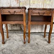 Paire chevet table nuit style louis xv bois tiroir + case vintage