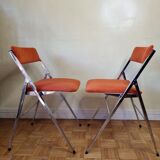 Pair of vintage folding chairs in chrome-plated steel, 70s, restored