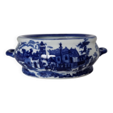 English porcelain flower pot or planter, blue Victorian landscape