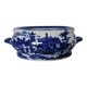 English porcelain flower pot or planter, blue Victorian landscape