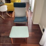 Arne Vodder FD 164 teak armchair and ottoman with footrest