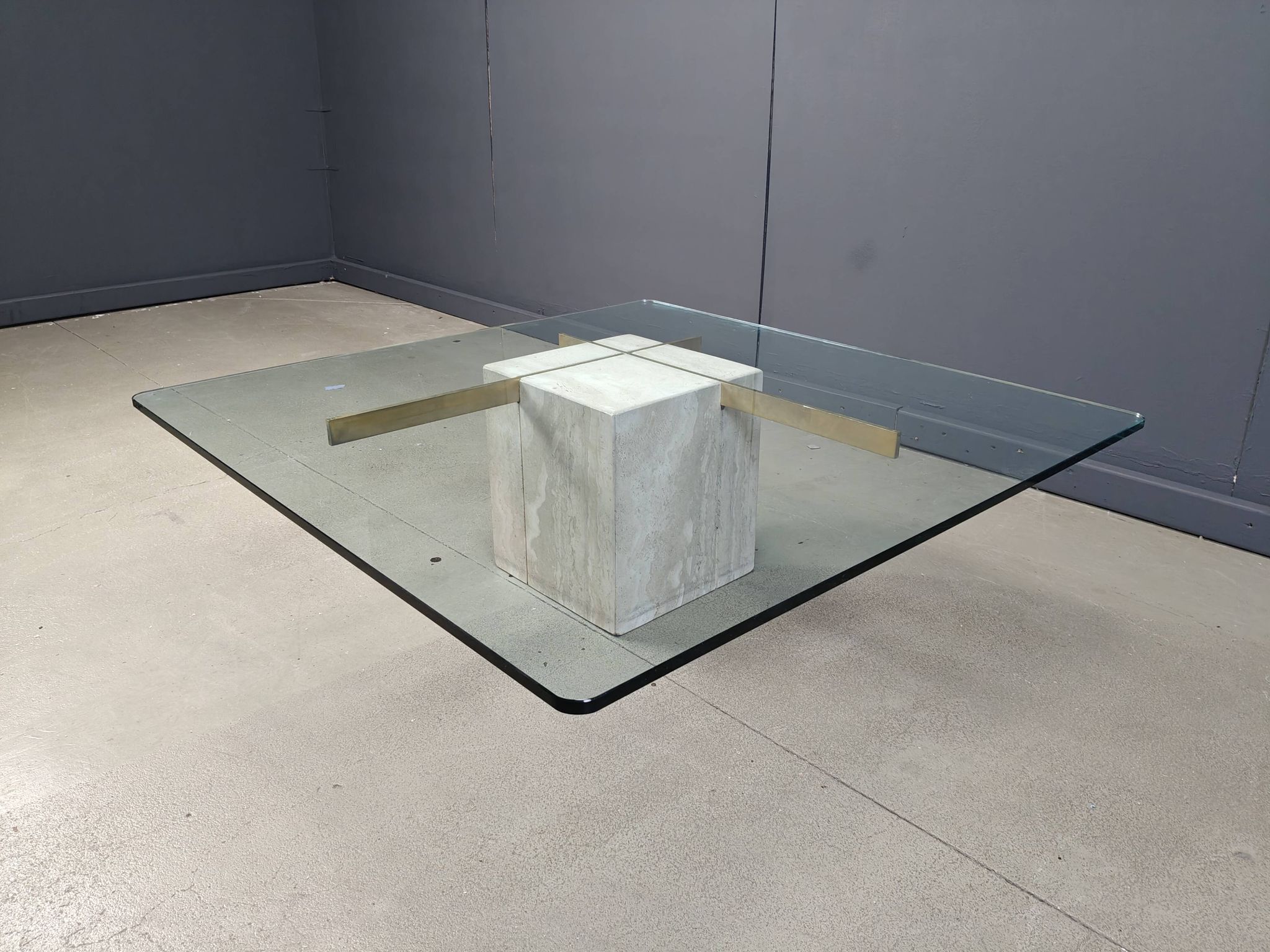 Travertine and brass coffee table by Artedi, 1980s
