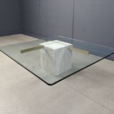 Travertine and brass coffee table by Artedi, 1980s