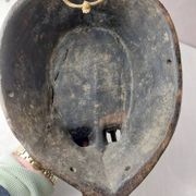 Antique African mask, carved wood and metal plates, Marka Mali