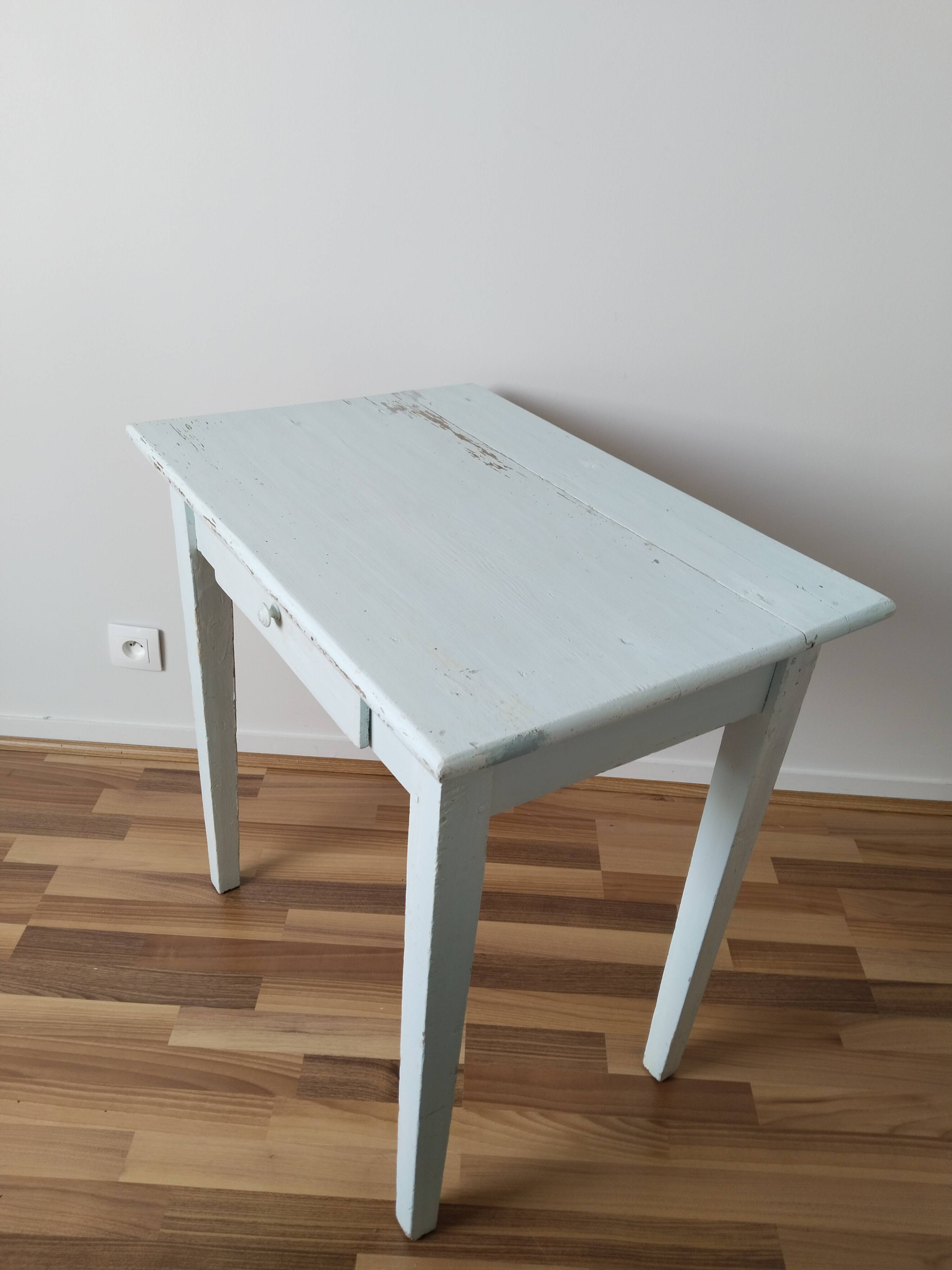 Farm table, kitchen table, rustic blue patina desk, 1950s
