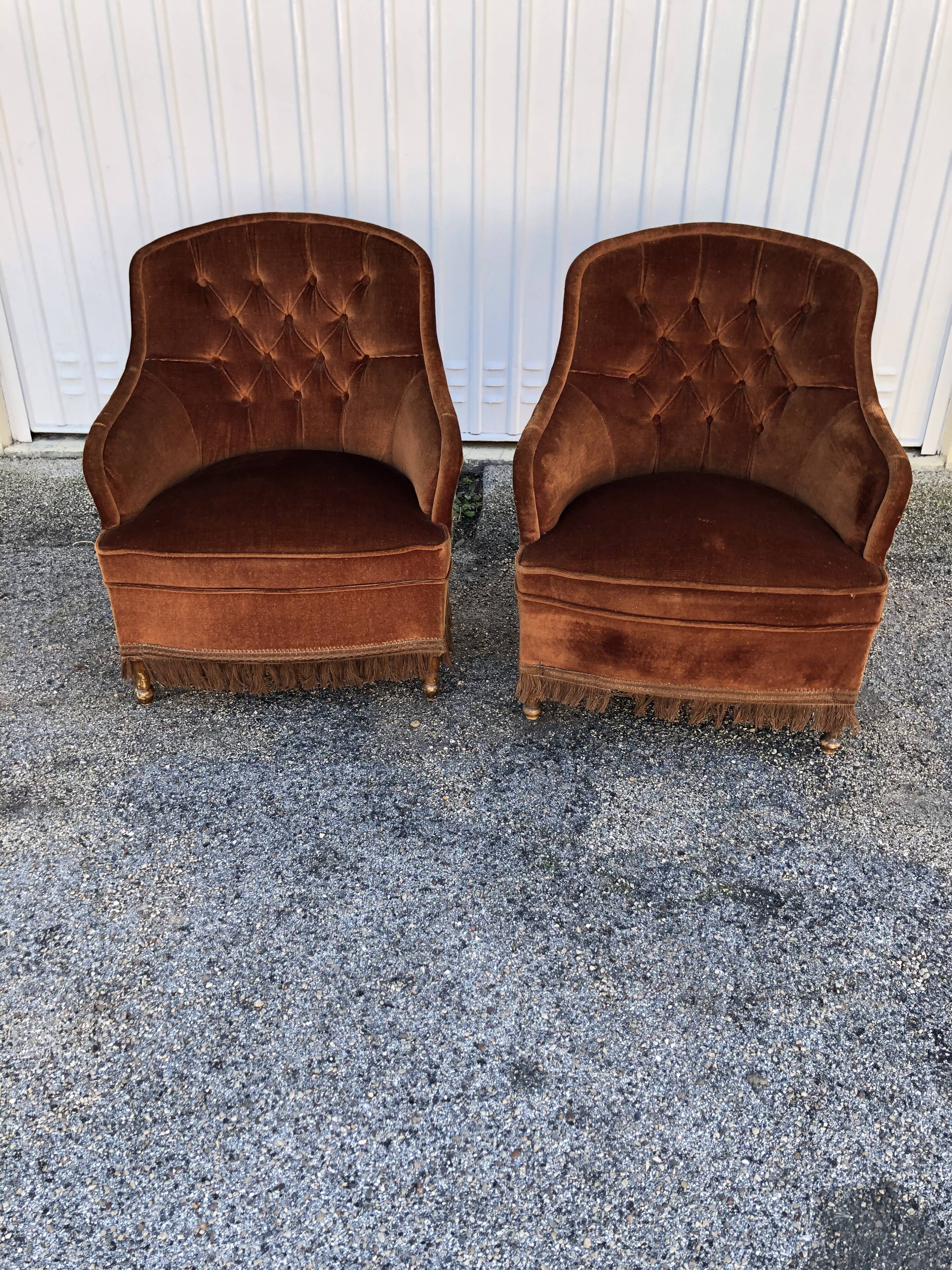 vintage chairs in squirrel brown velvet