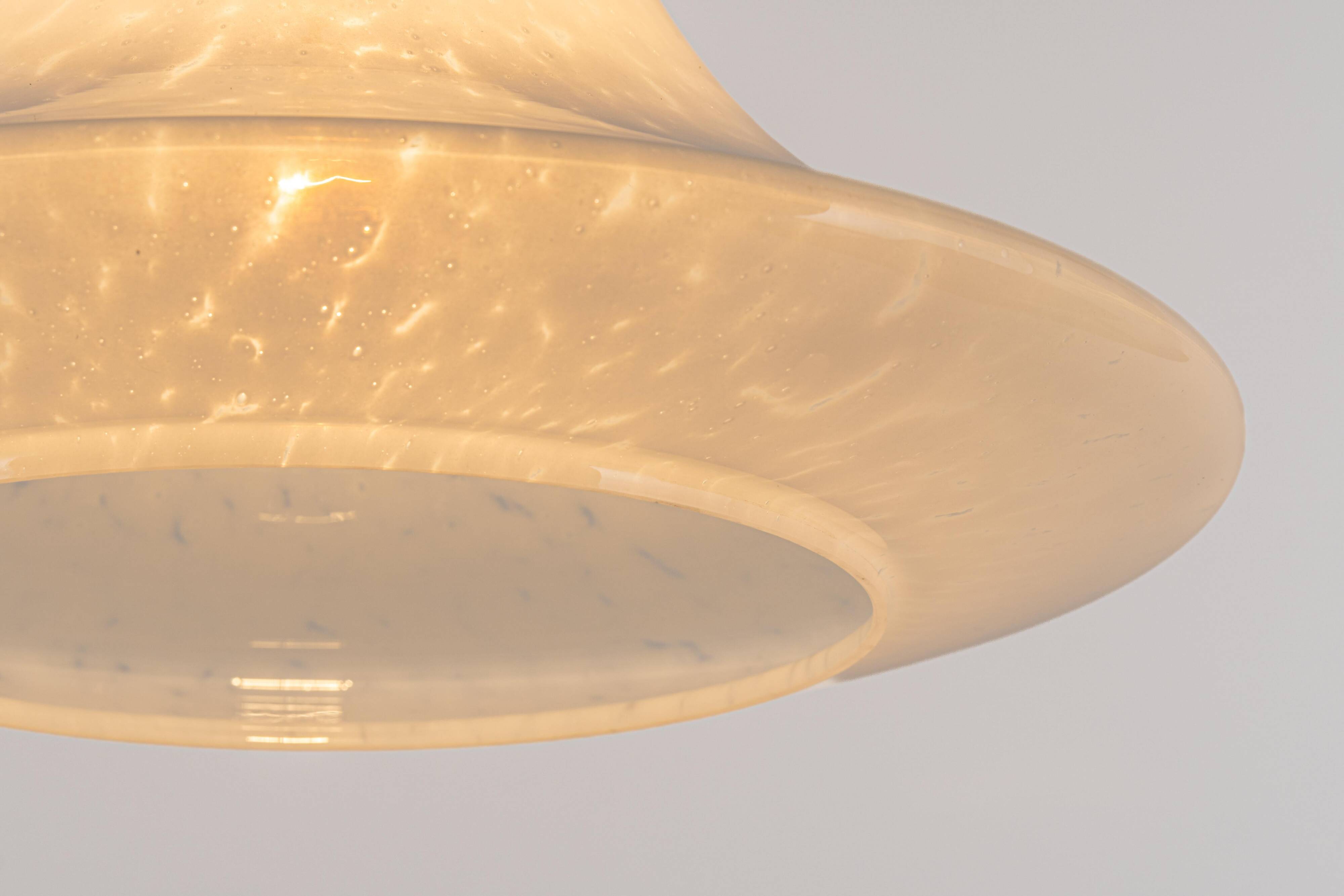 Large suspended brass luminaire from Limburg with opaline glass, Germany, 1970s.