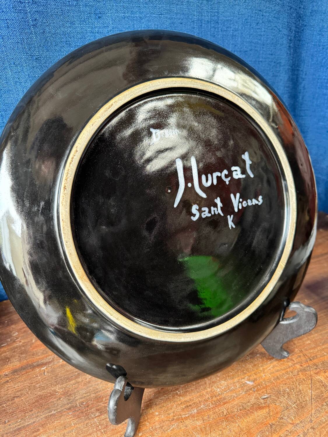 Large ceramic plate J. Lurçat with zoomorphic decoration in black on a white background.