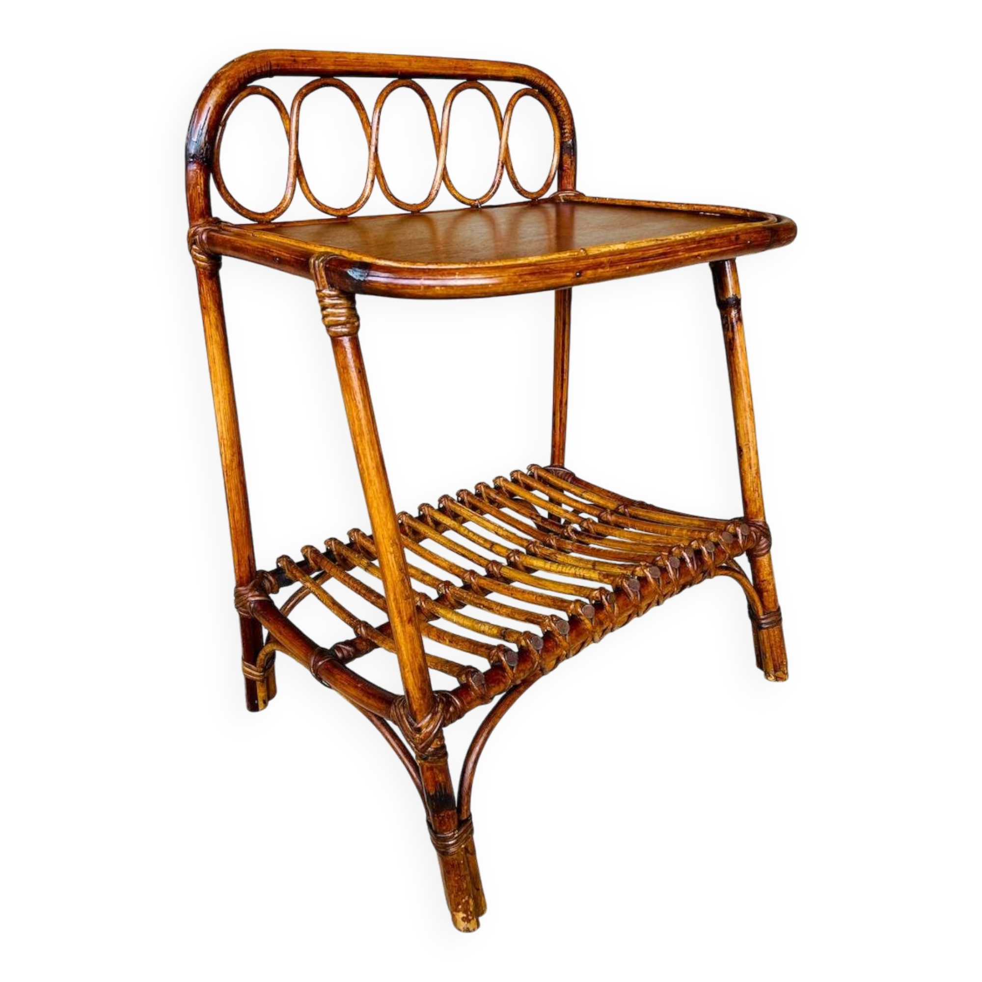 Bamboo and rattan side table, Italy, circa 1960s