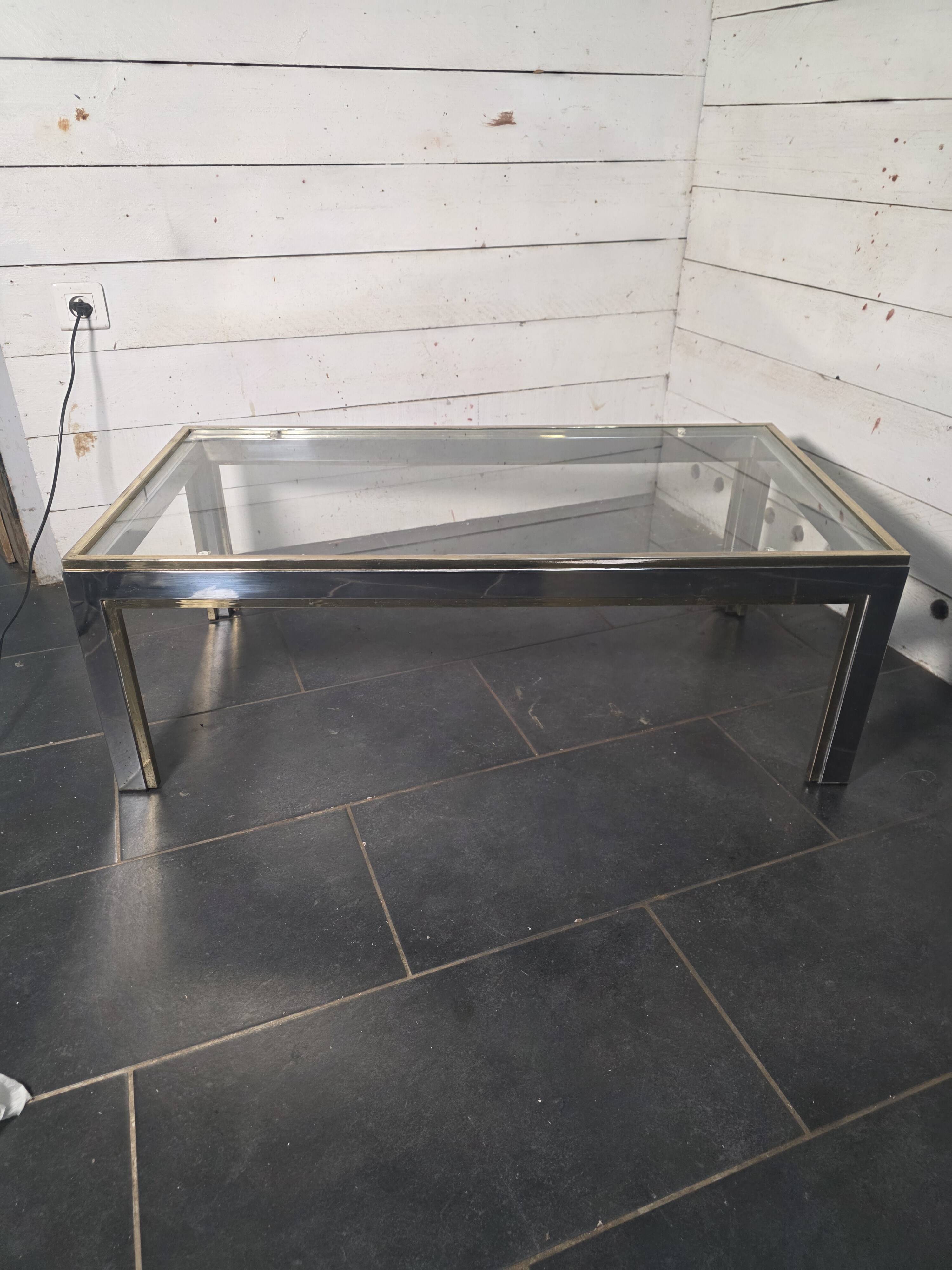 Chrome and gold metal coffee table by Romeo Rega from the 1970s.