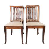Ensemble de quatre chaises de salle à manger en palissandre et rembourré avec du tissu léger, années 1920