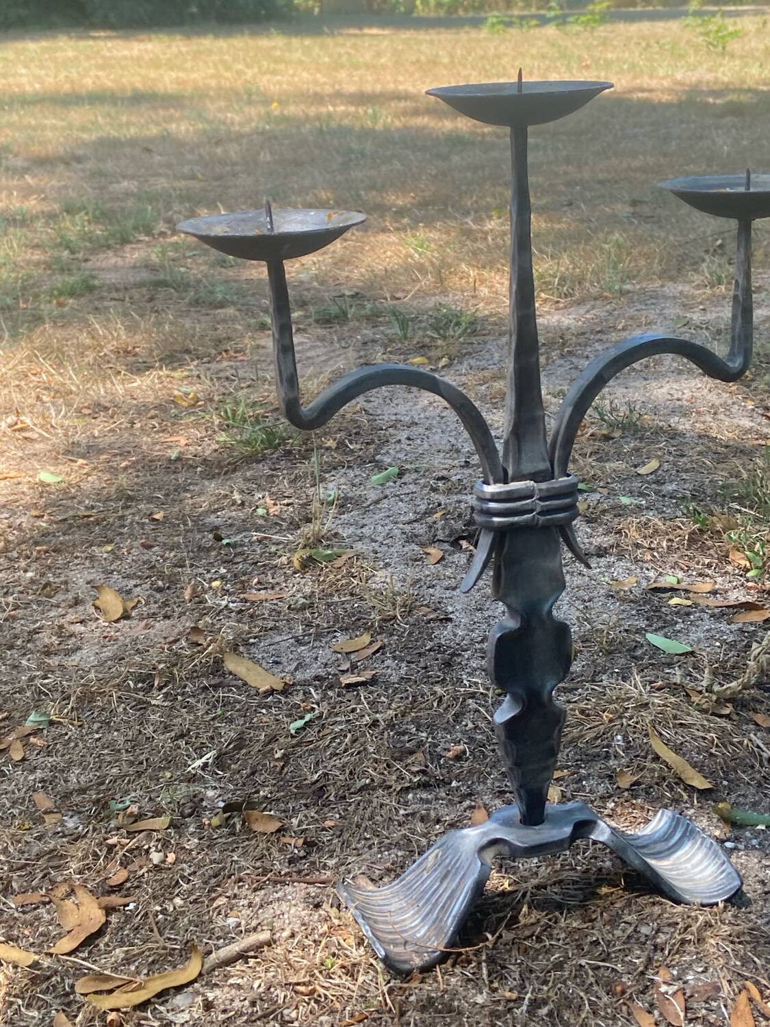 Large brutalist candlestick in handcrafted wrought iron