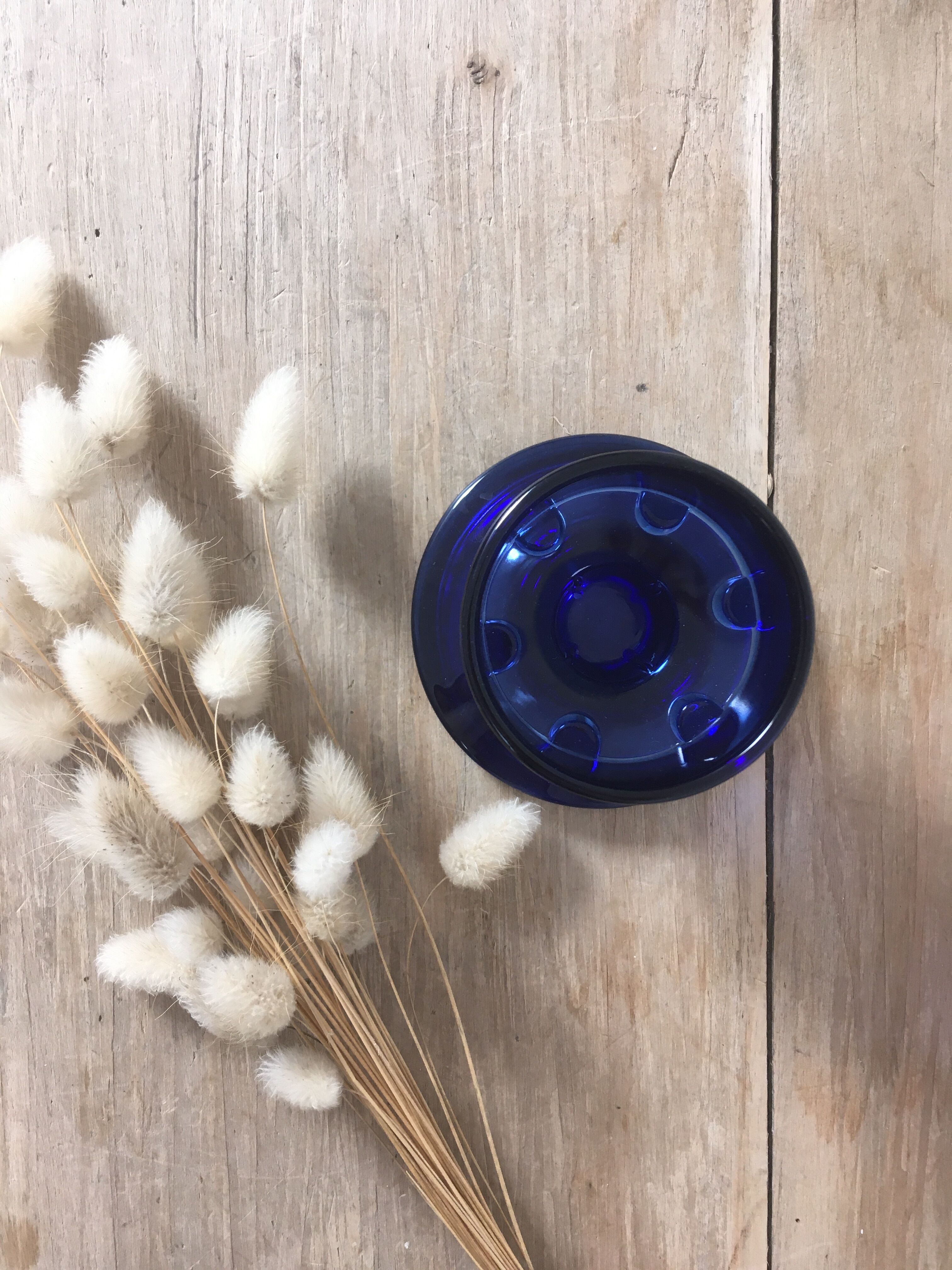 Blue glass candle holder