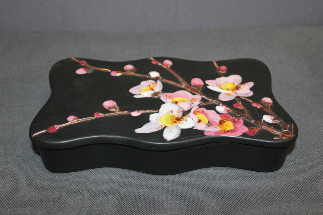 Set Of Three Ceramics By Giraud in Vallauris Apple Blossoms