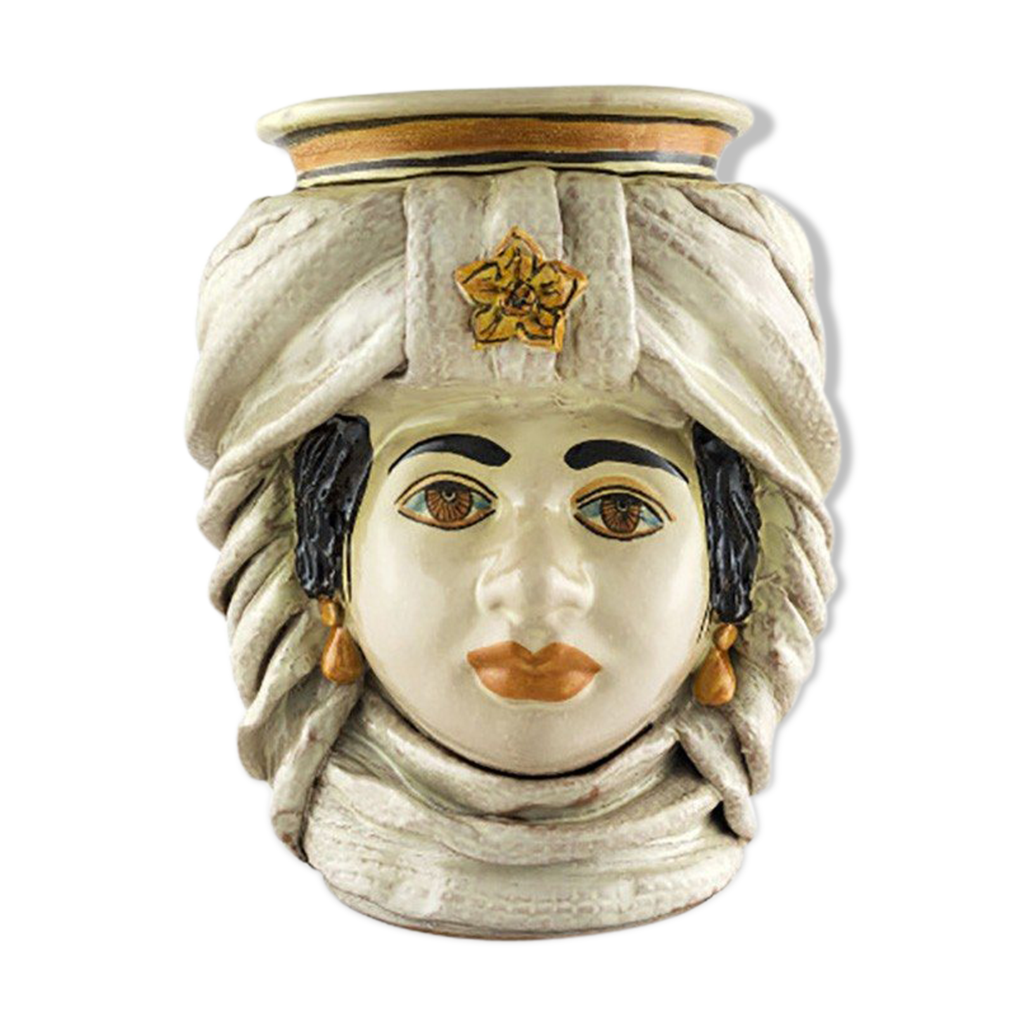 Woman beige turban vase