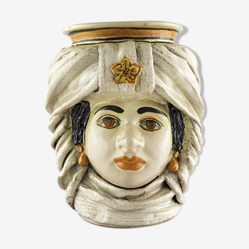 Woman beige turban vase