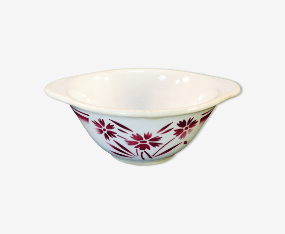 Sauciere en faience de badonviller fb fenal freres décor fleur rouge