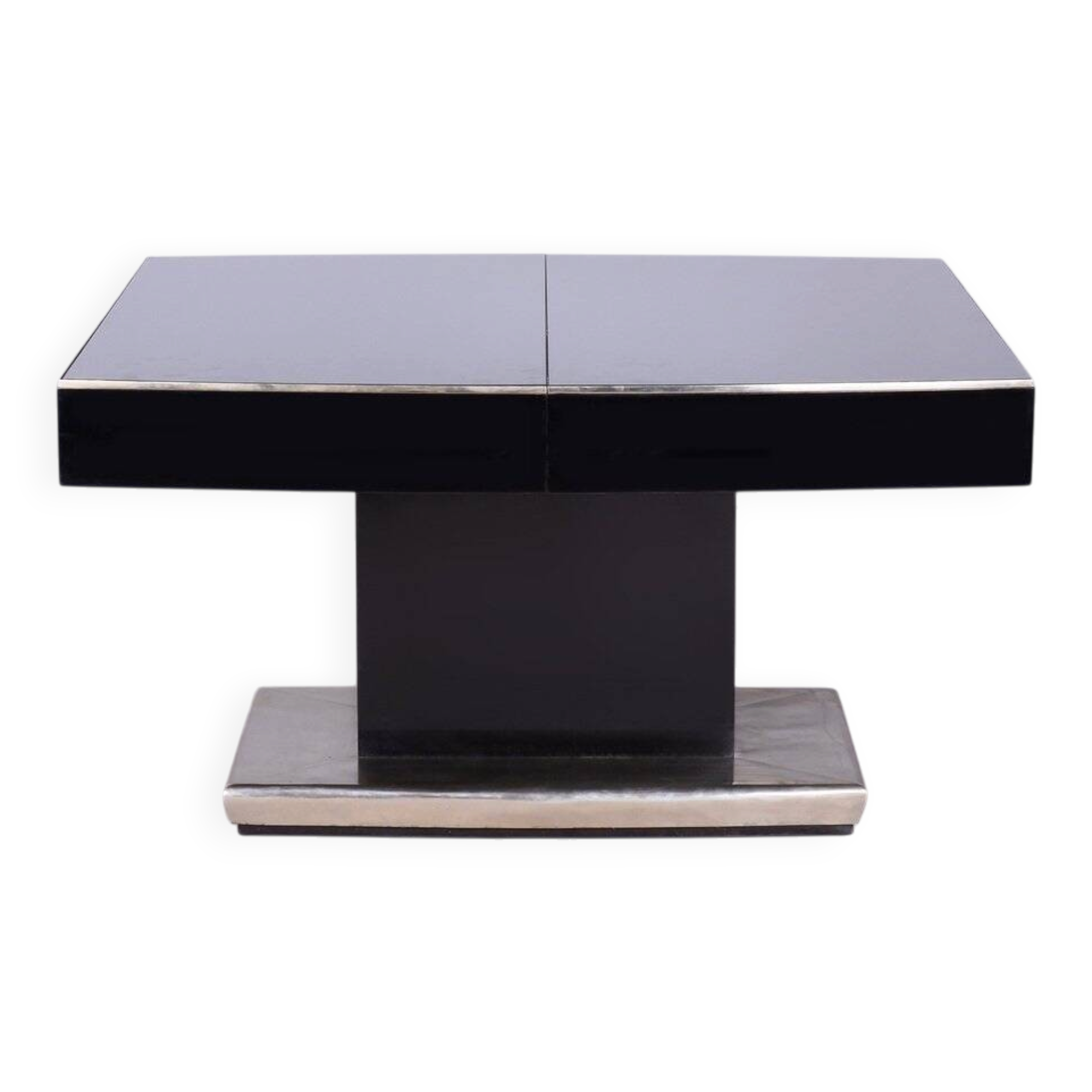 Large Art Deco Chrome and Black Glass Extendable Dining Table, 1930s
