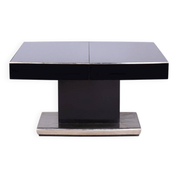 Large Art Deco Chrome and Black Glass Extendable Dining Table, 1930s