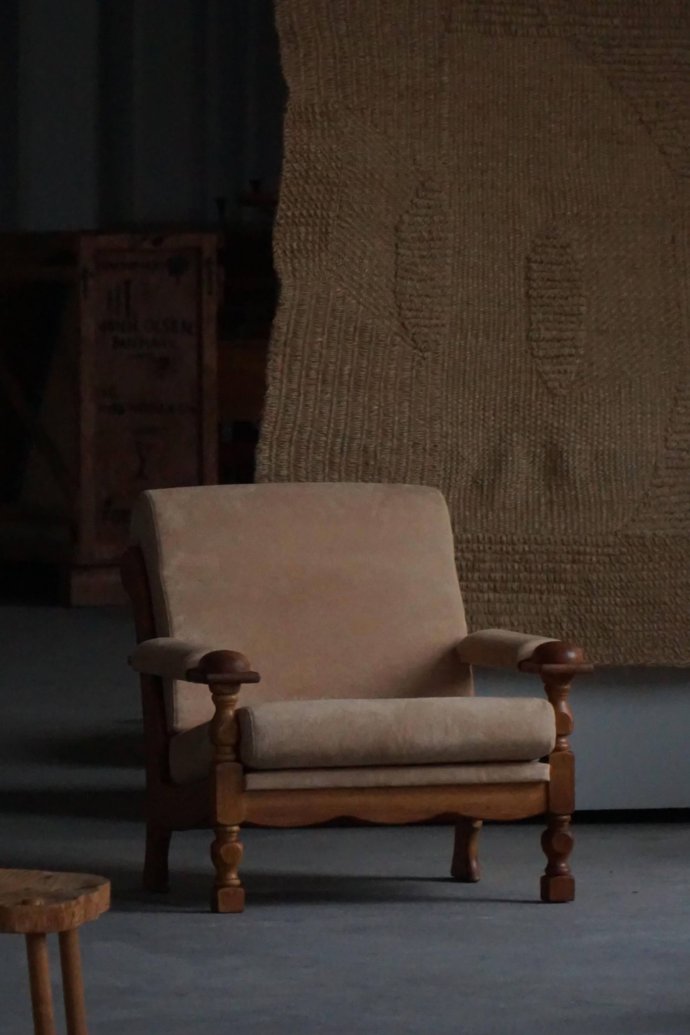 Mid-20th century, pair of armchairs by Henning Kjærnulf, oak and alcantara, 1960s.