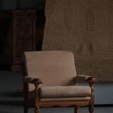 Mid-20th century, pair of armchairs by Henning Kjærnulf, oak and alcantara, 1960s.