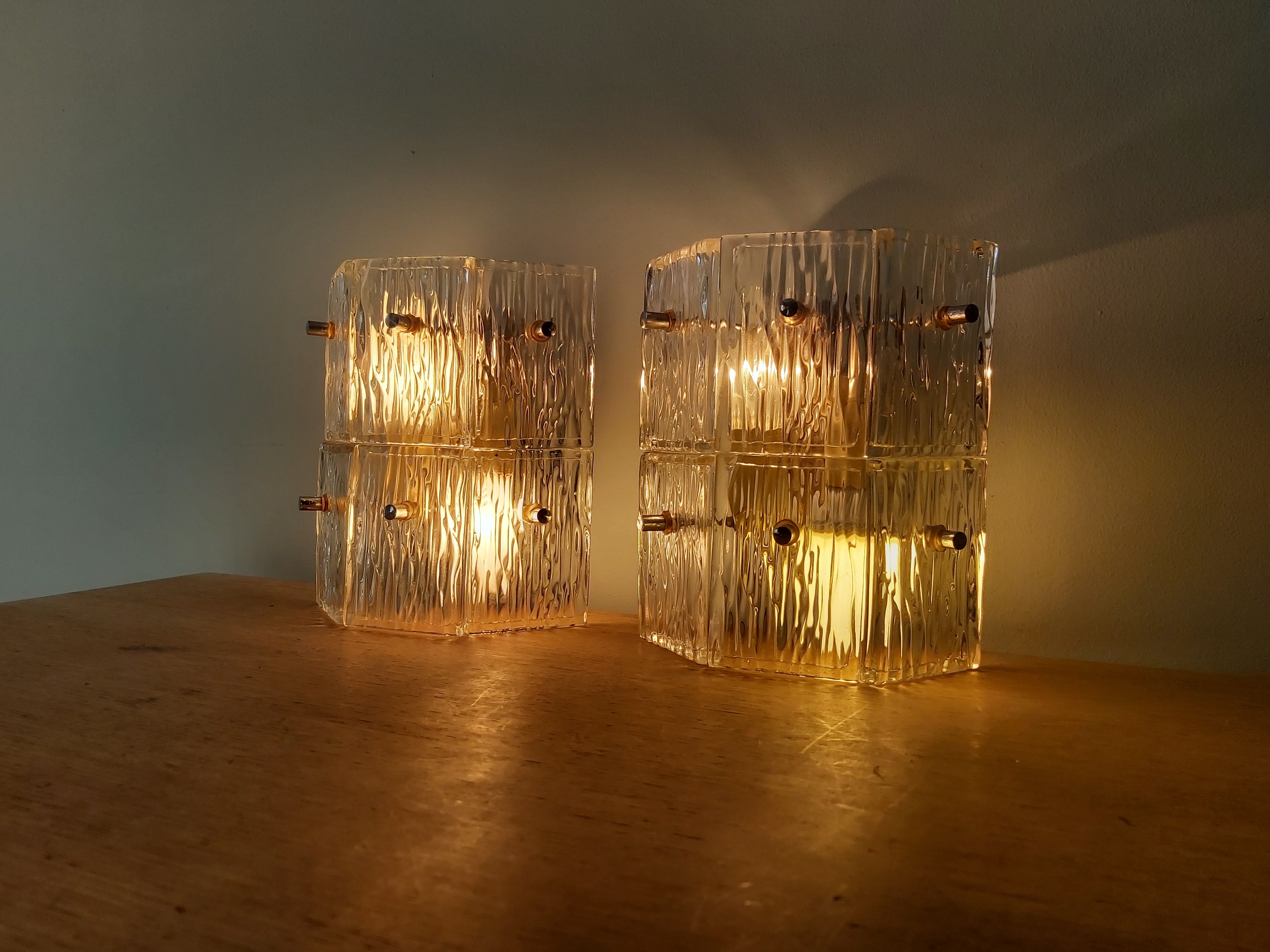 Pair of vintage frosted glass wall lamps, 1960s
