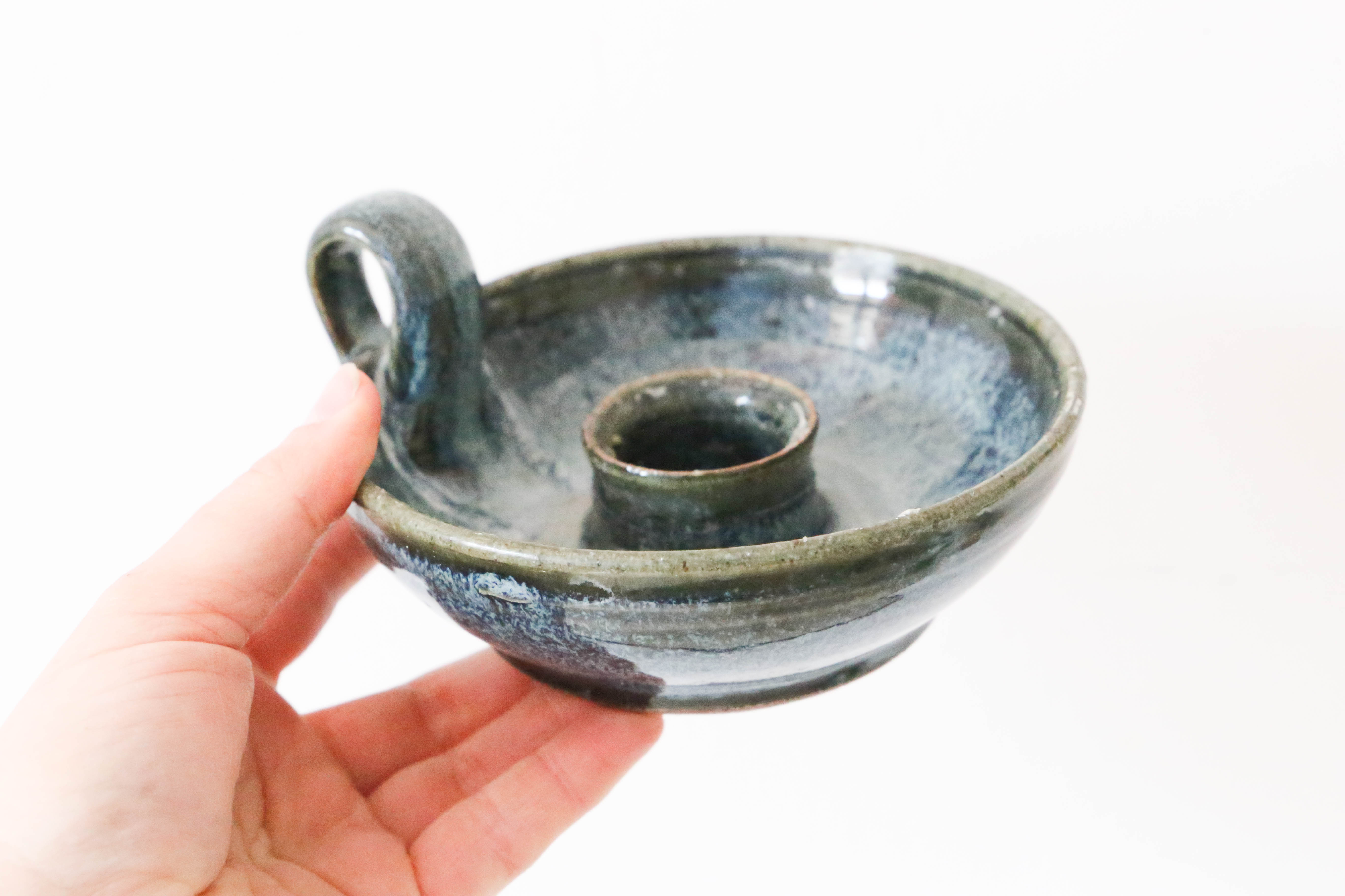 Candle holder, vintage pottery, Manziat, vintage