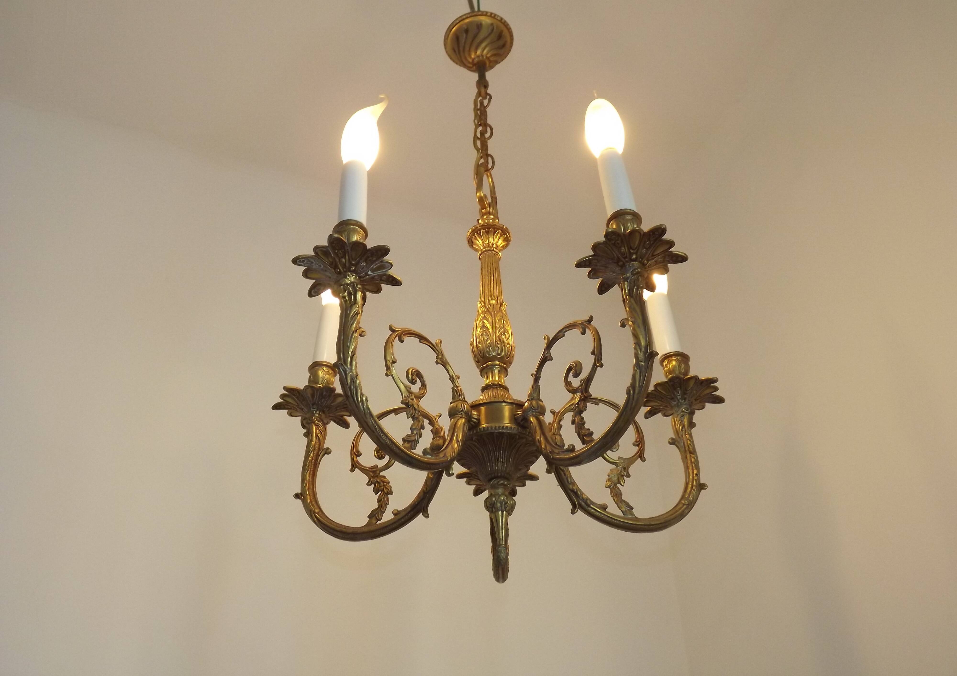 Elegant French Vintage Bronze 5-Light Art Nouveau Style Chandelier
