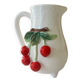 Vintage Barbotine Pitcher with Embossed Cherry Cluster