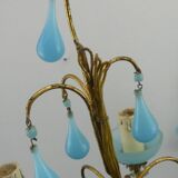 Pair of vintage wall lamps Murano blue opaline tassels