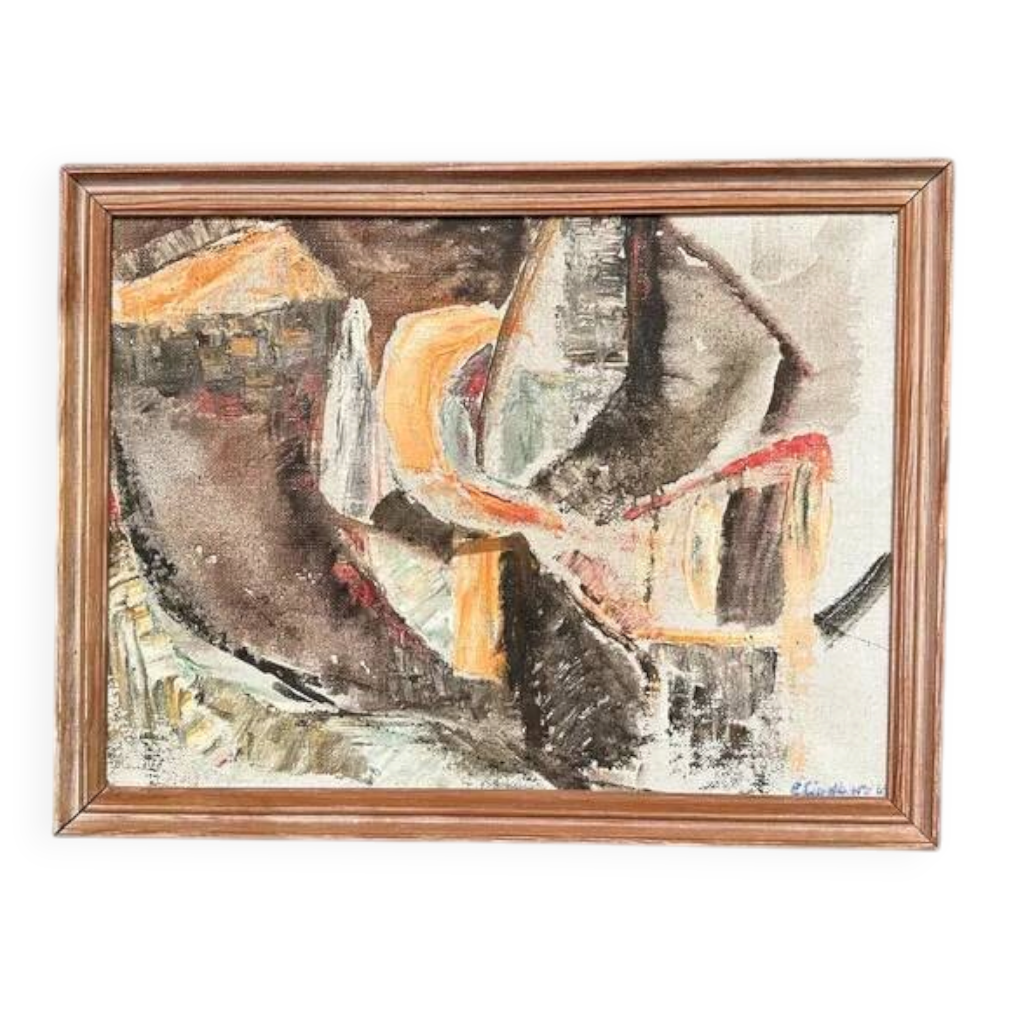 Swedish Original Oil on Canvas – "Abstract Composition" by Eivor Lindberg – 1967 – Signed – Vintage and Framed – 68 × 52 cm (26.8 in × 20.5 in)
