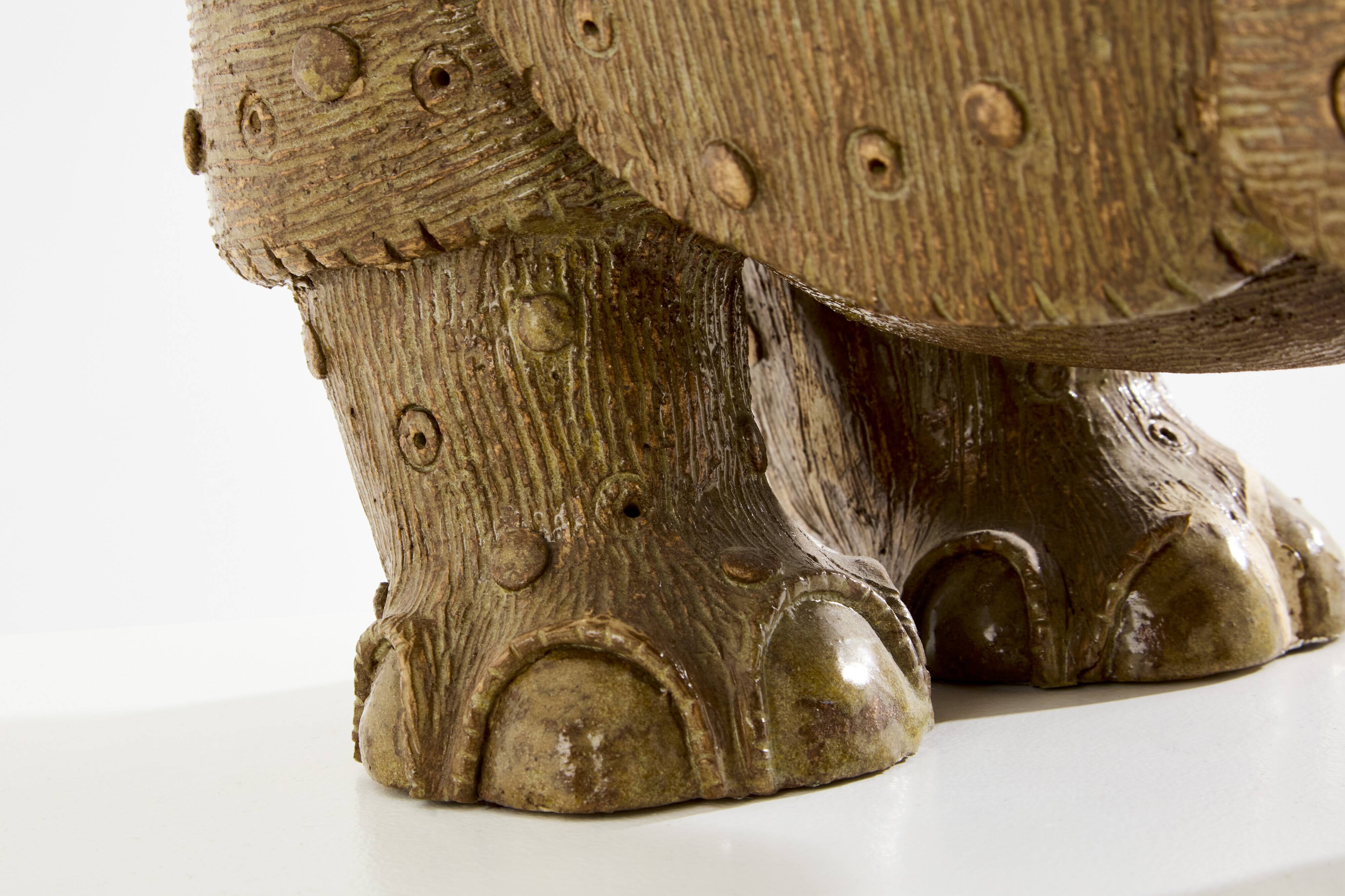 Valérie Courtet rhinoceros sculpture in glazed sandstone circa 2010