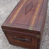 Old wooden trunk covered leather travel chest