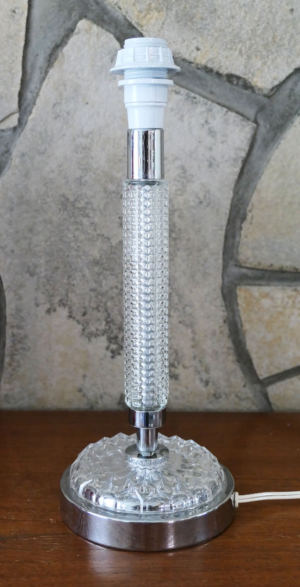 Table lamp glass er metal chrome 1970's