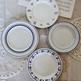 4 vintage porcelain and earthenware dessert plates, mismatched, blue and white, Isabella set