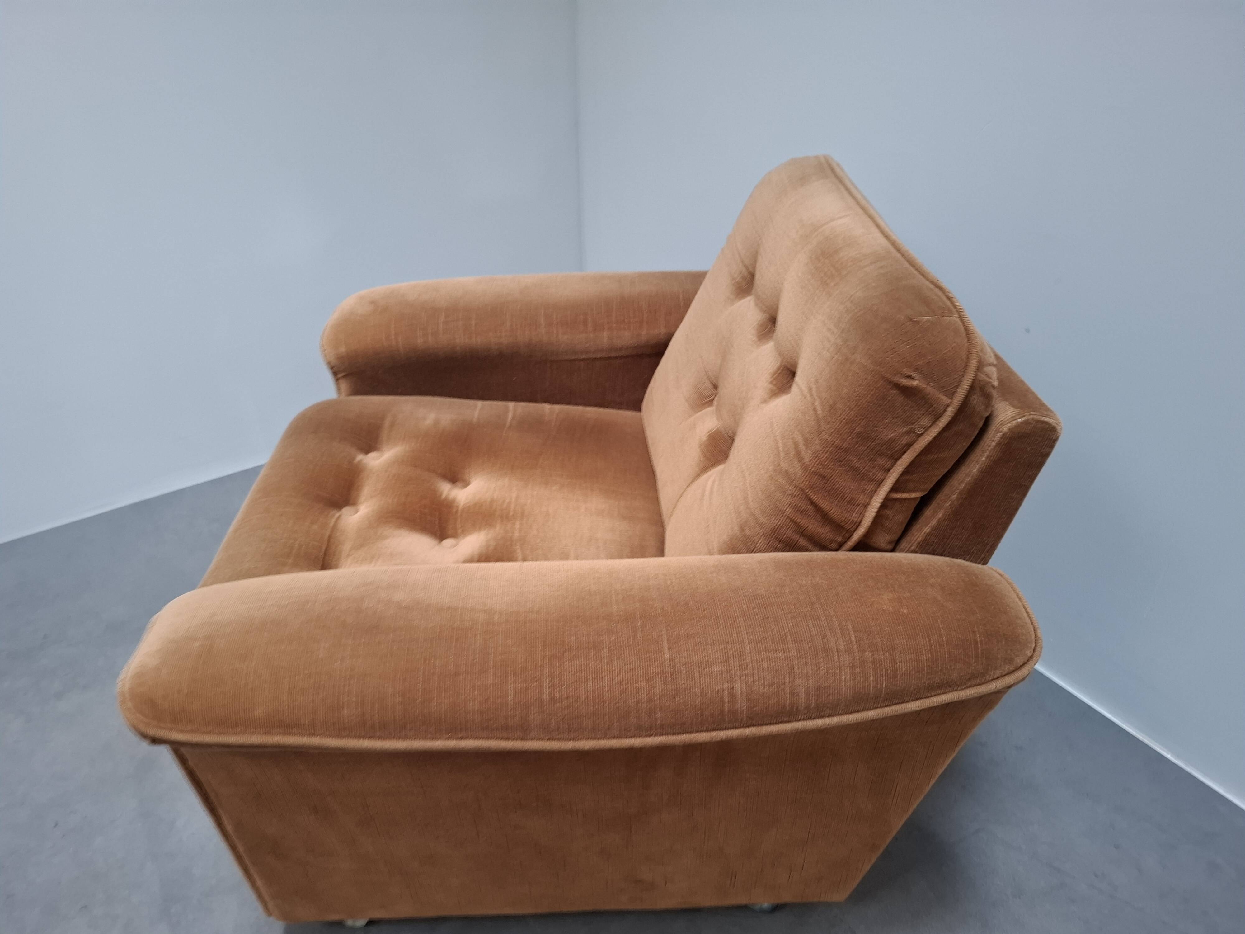 Pair of Mid-Century Modern Czech Lounge Armchairs with Rolling Casters