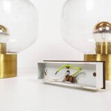 Pair of vintage brass and mouth blown glass wall lights