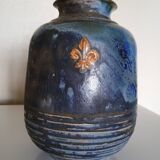 Vase with 2 small fleur-de-lis - glazed terracotta, cobalt