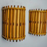 Pair of rattan wall lights, France, 1960