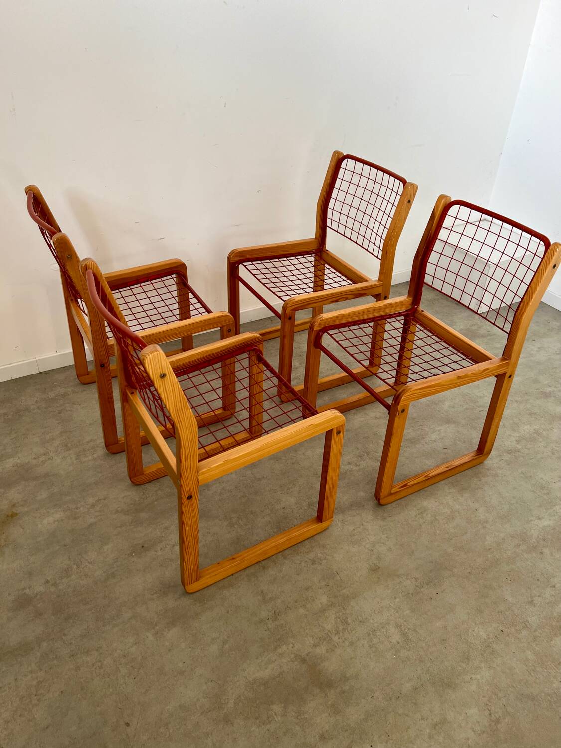 Lot 4 chaises  design Knut et Marianne Hagberg pour Ikea 1982 vintage métal et bois