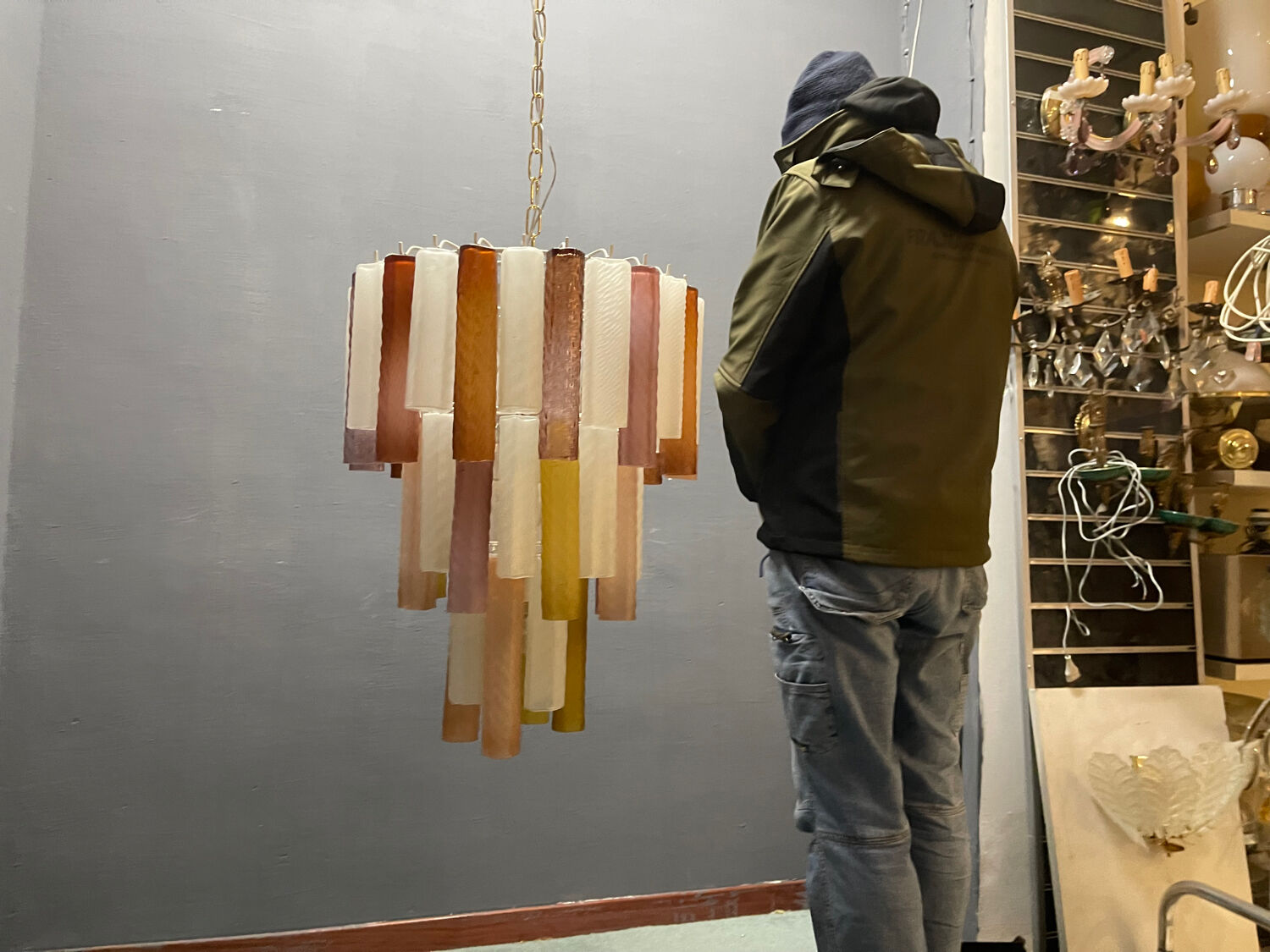 Large Multicolored Murano Glass Tube Chandelier, 1980s