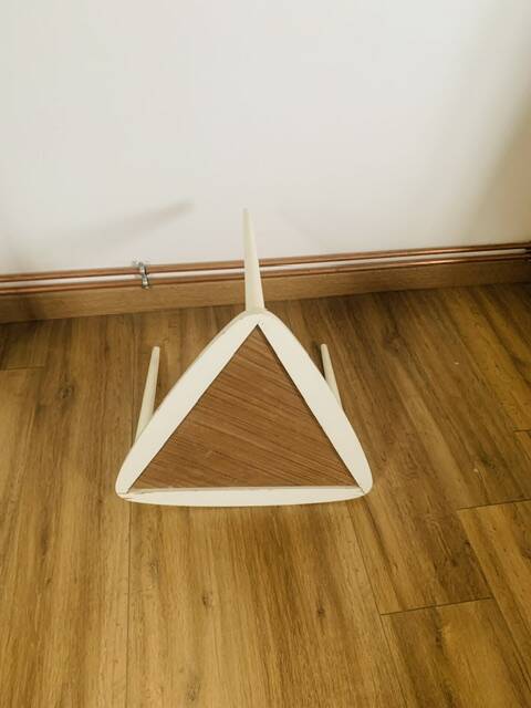 Arthur Umanoff white and wood tripod coffee table